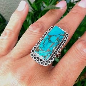 Genuine Copper Turquoise Solid 925 Ring